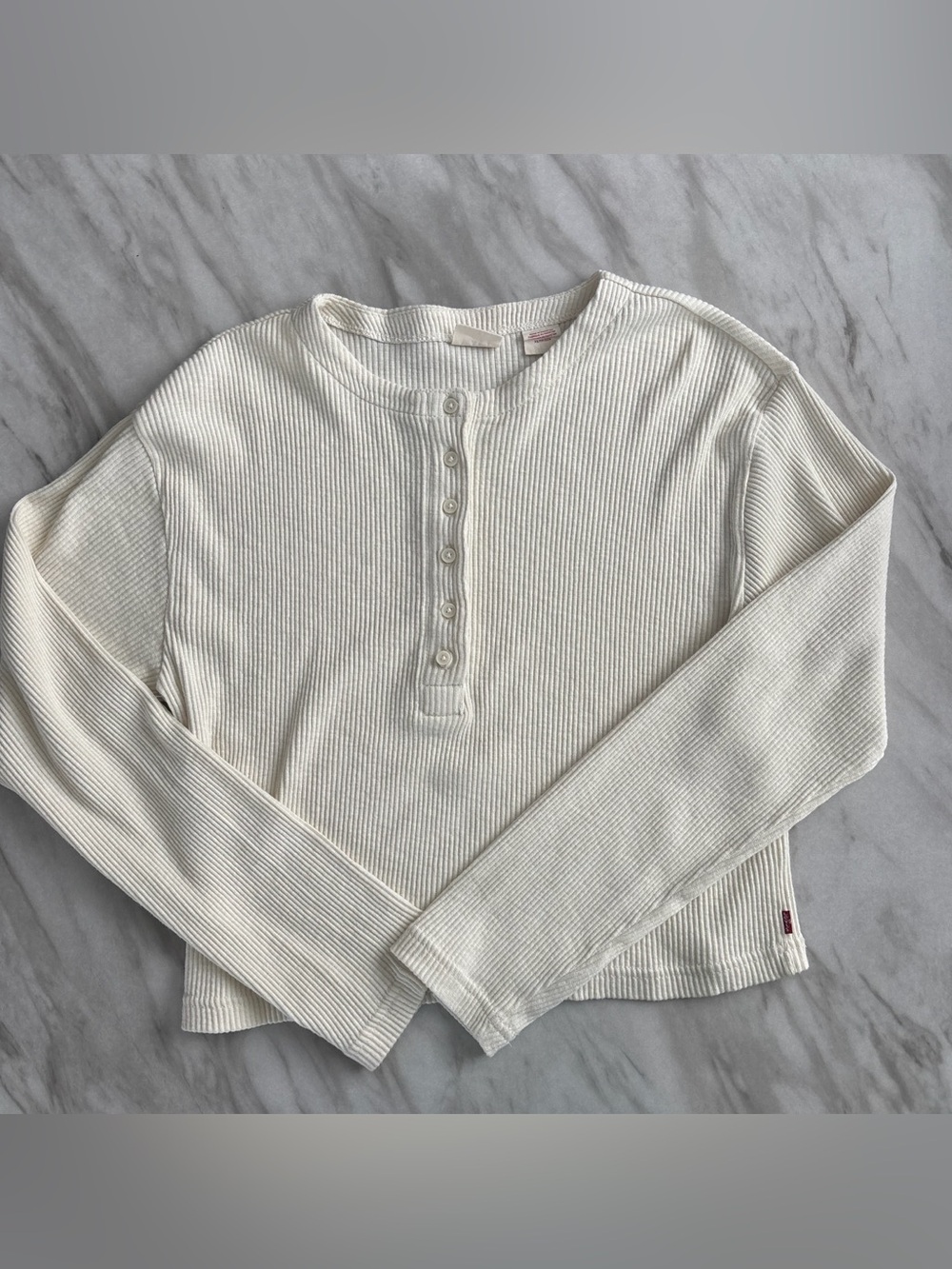 Levi's Cream Ribbed Henley Long Sleeve Top